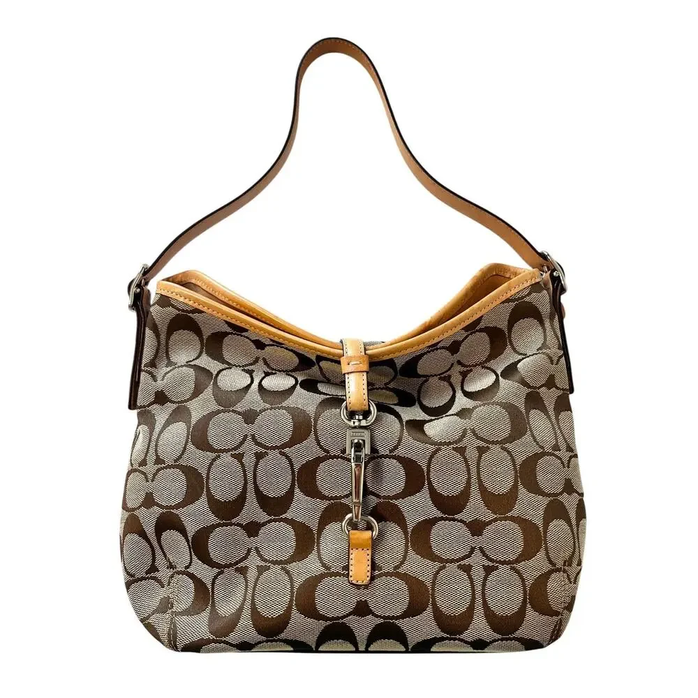 Coach Vintage Hamptons Soft Clip Hobo Bag Signature Canvas Brown Tan Y2K